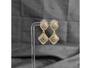 Vintage 80s Gold Silver Drop Earrings Textured Statement Dangle Butler